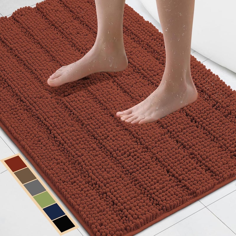 Bcoimo 36"×24" Chenille Bath Mat – Non-Slip with Backing Bath Rug Ultra-Absorbent and Machine Washable Bathroom Mat Quick-Dry Design. Ideal for Bathroom and Tub Areas - Image 1